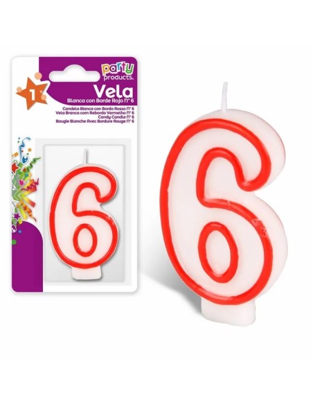 VELA  Nº 6 BLANCA CON BORDE ROJO