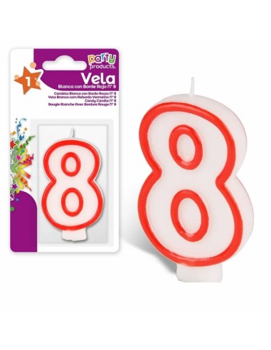 VELA BLANCA CON BORDE ROJO Nº 8
