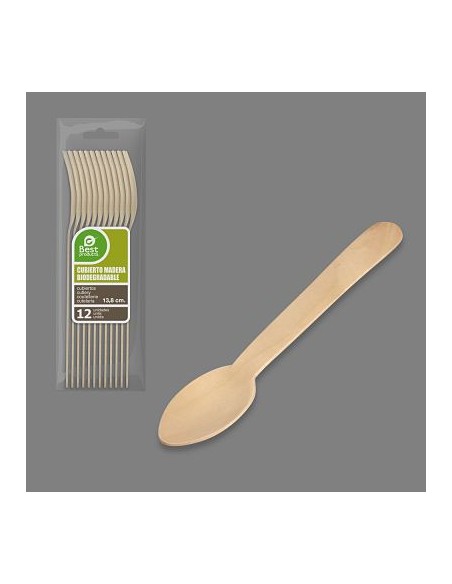 S/12 CUCHARITA POSTRE-CAFÉ MADERA 13,80 CM