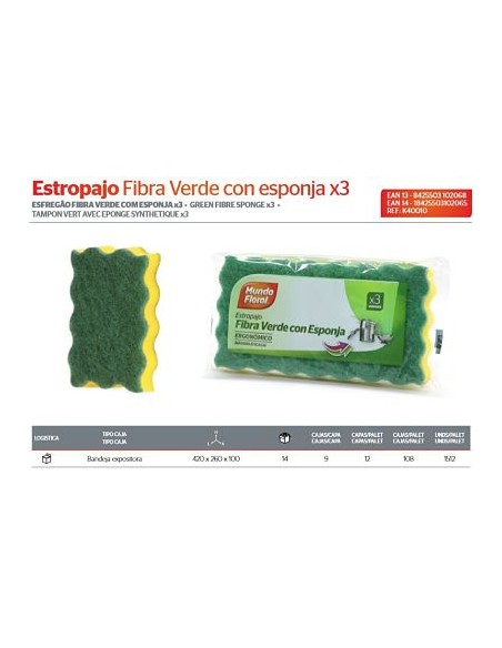 ESTROPAJO SALVAUÑAS FIBRA C/ESP 3UD FLOR