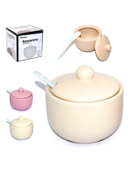 ESPECIERO CON CUCHARA ROSA BLANCO CERAMICA SURTIDO