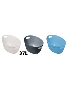 CESTO 37L ROPA BLANCO/PLATA/AZUL MULTIUSOS OVALADO