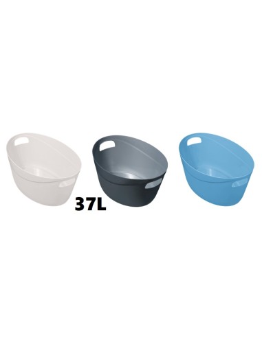 CESTO 37L ROPA BLANCO/PLATA/AZUL MULTIUSOS OVALADO