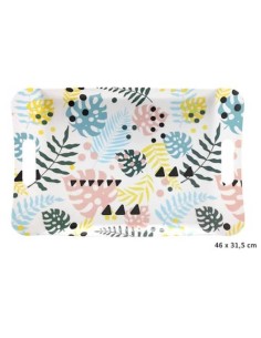 BANDEJA 46X31.5CM ESTAMPADO HOJAS PASTEL