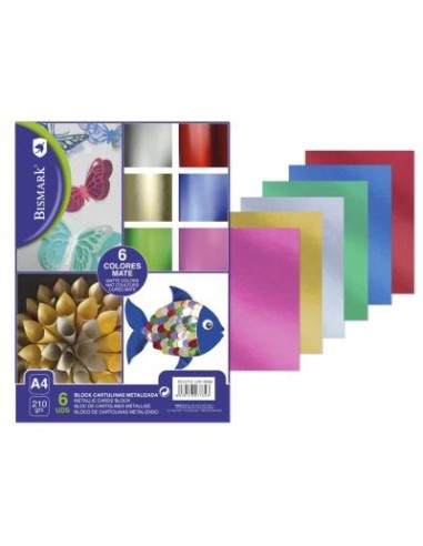 CARTULINA METALIZADA MATE A4 BLOCK 6 COLORES