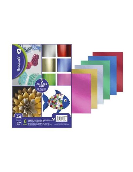 CARTULINA METALIZADA MATE A4 BLOCK 6 COLORES