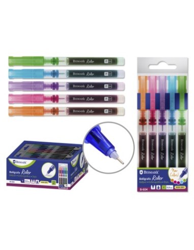 BOLIGRAFOS 5 COLORES ROLLER PUNTA FINA 0.5MM