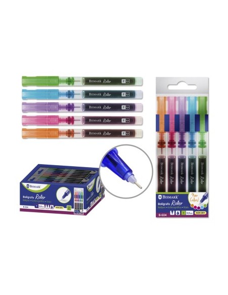 BOLIGRAFOS 5 COLORES ROLLER PUNTA FINA 0.5MM