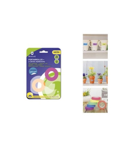 PORTARROLLOS 2 CINTAS ADHESIVAS NEON 18MM X 15 MTS