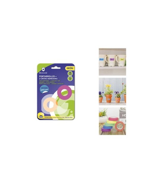 PORTARROLLOS 2 CINTAS ADHESIVAS NEON 18MM X 15 MTS