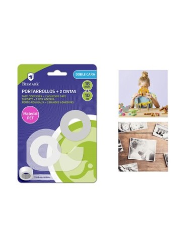 PORTARROLLOS 2 CINTAS DOBLE CARA 18MM X 10 MTS