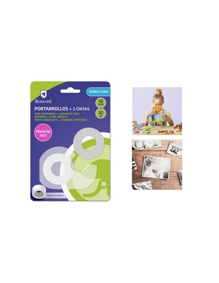 PORTARROLLOS 2 CINTAS DOBLE CARA 18MM X 10 MTS