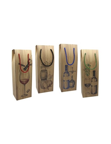 CAJA C/ ASA MENSAJES EFECTO MADERA - BOTELLERO