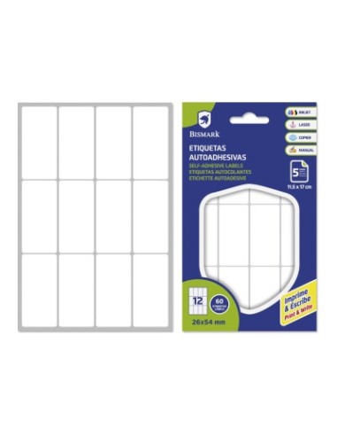 ETIQUETAS ADHESIVAS BLANCAS 26x54MM - 5 HOJAS