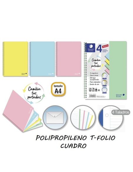 CUADERNO 4 TAPAS PP PASTEL A4 120 H. C/ SOBRE PP