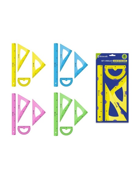 SET 4 REGLAS PVC NEON GLOW IN THE DARK 30 CM